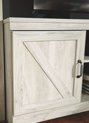 Bellaby - Entertainment Center - TV Stand With Faux Firebrick Fireplace Insert - Whitewash